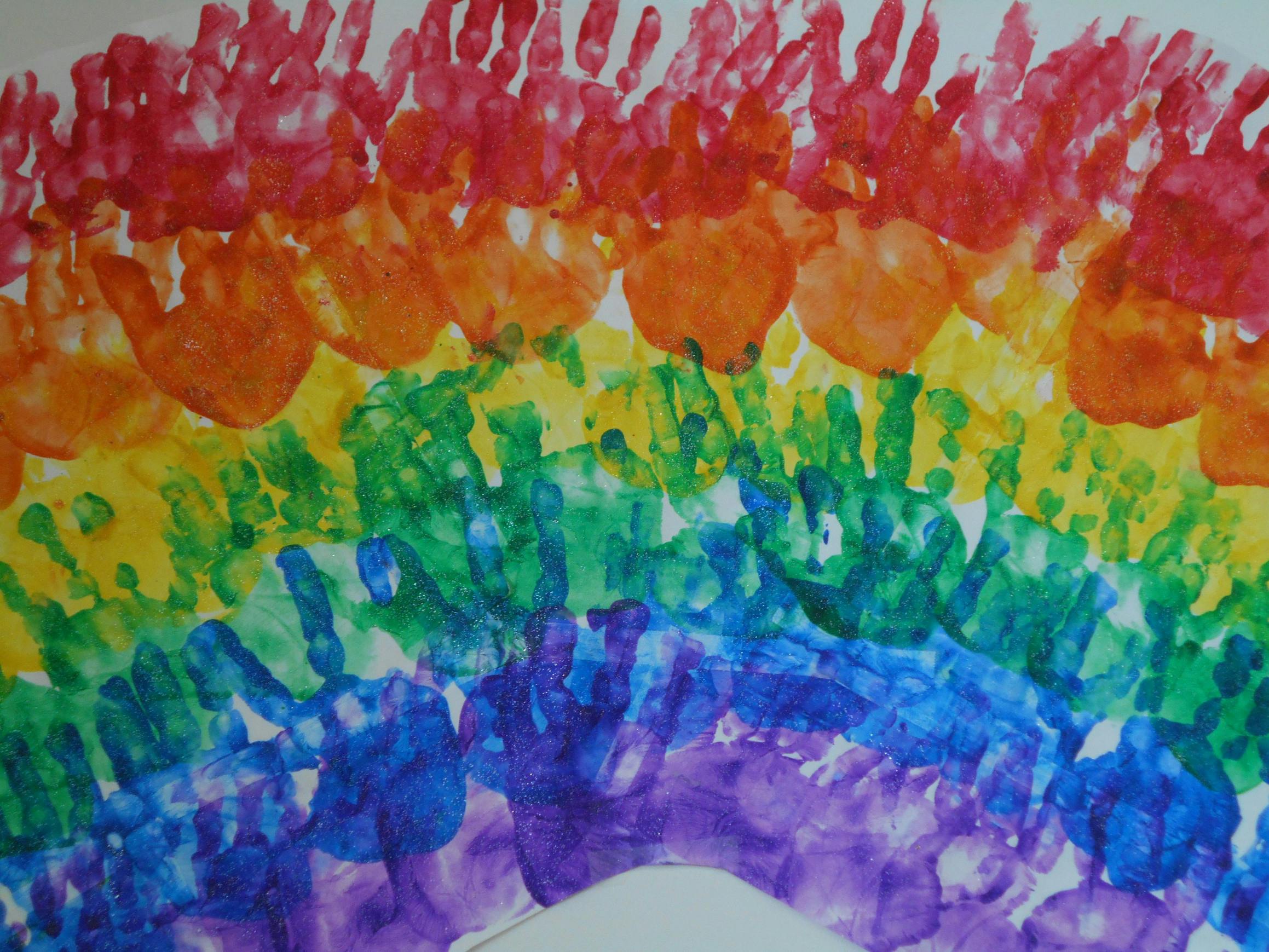 Handprints in rainbow colors