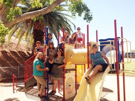Group of people on a playground structure