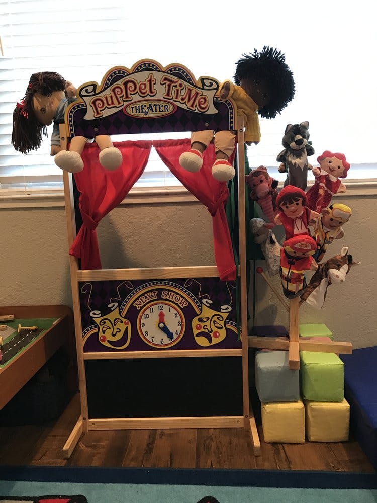 Puppet theater with various puppets