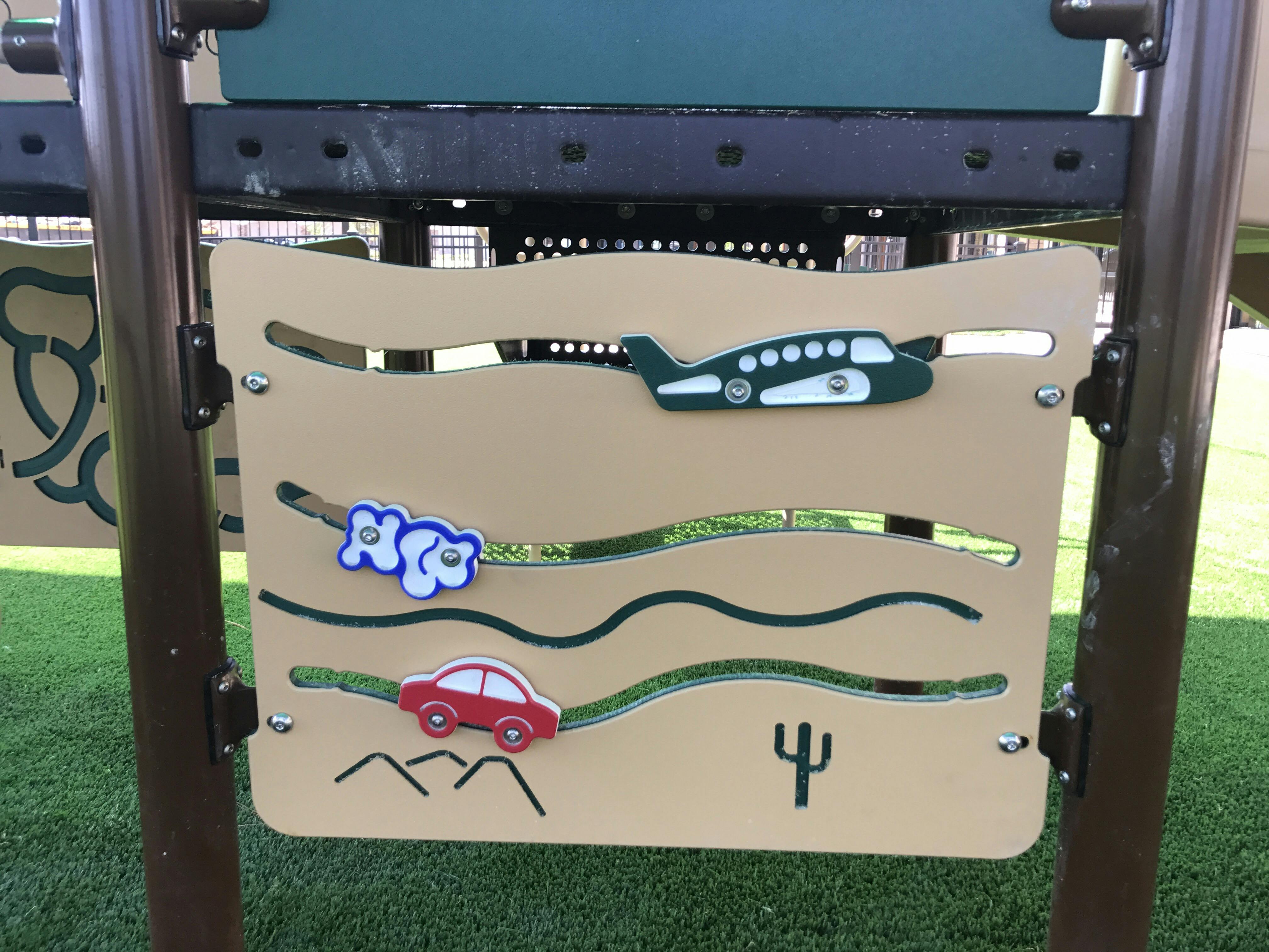 Playground activity panel with airplane, car, and cloud sliders on tracks