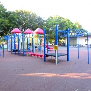 Playground with blue and red equipment