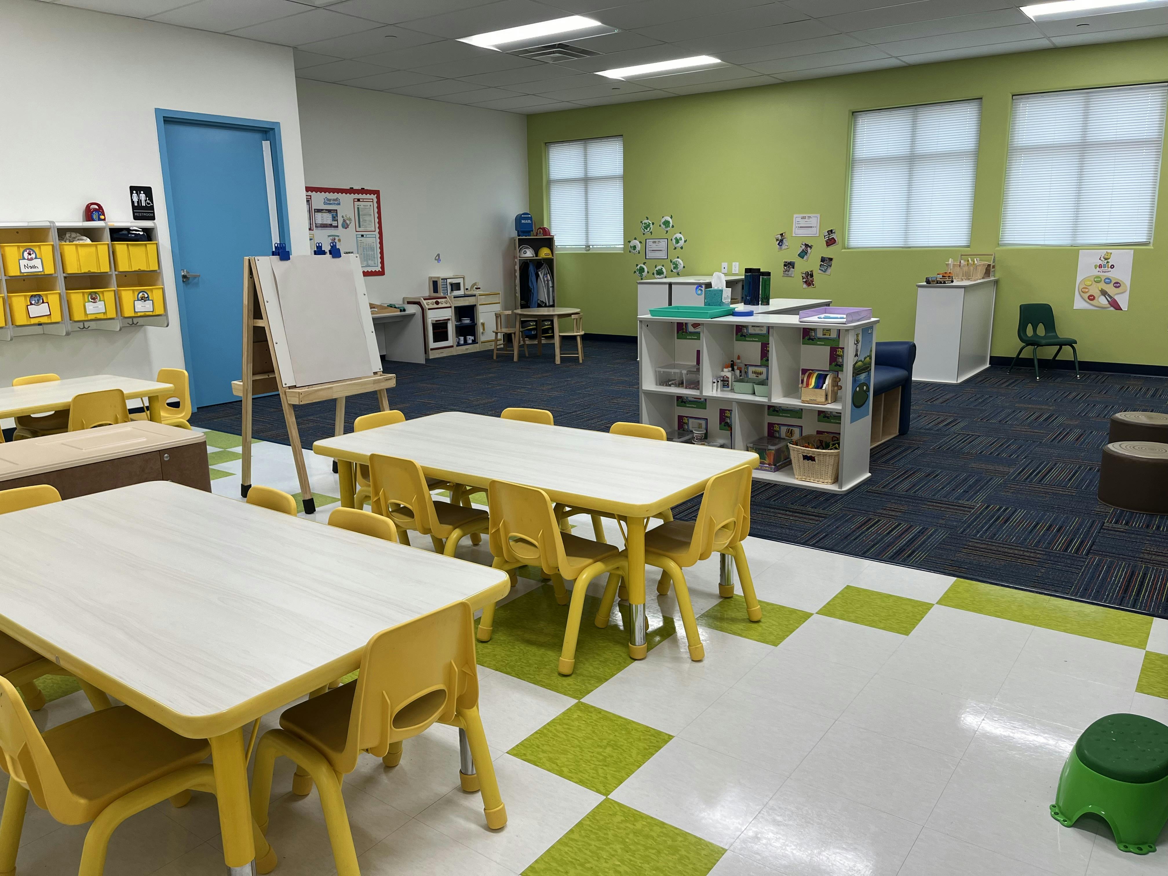 Classroom with small tables and chairs