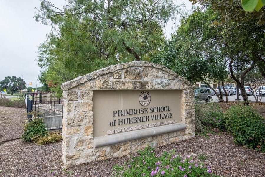 Stone sign for Primrose School of Huebner Village