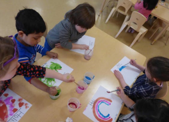 Children painting at a table
