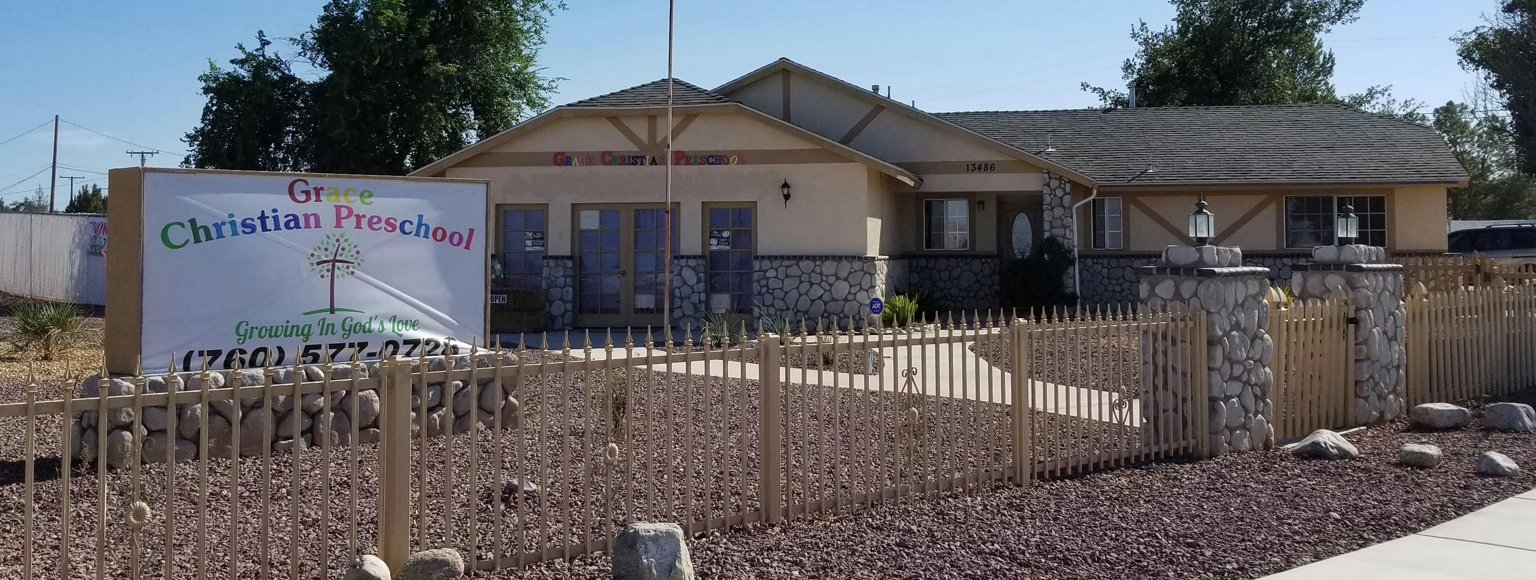 Building with a sign that reads "Christian Preschool"