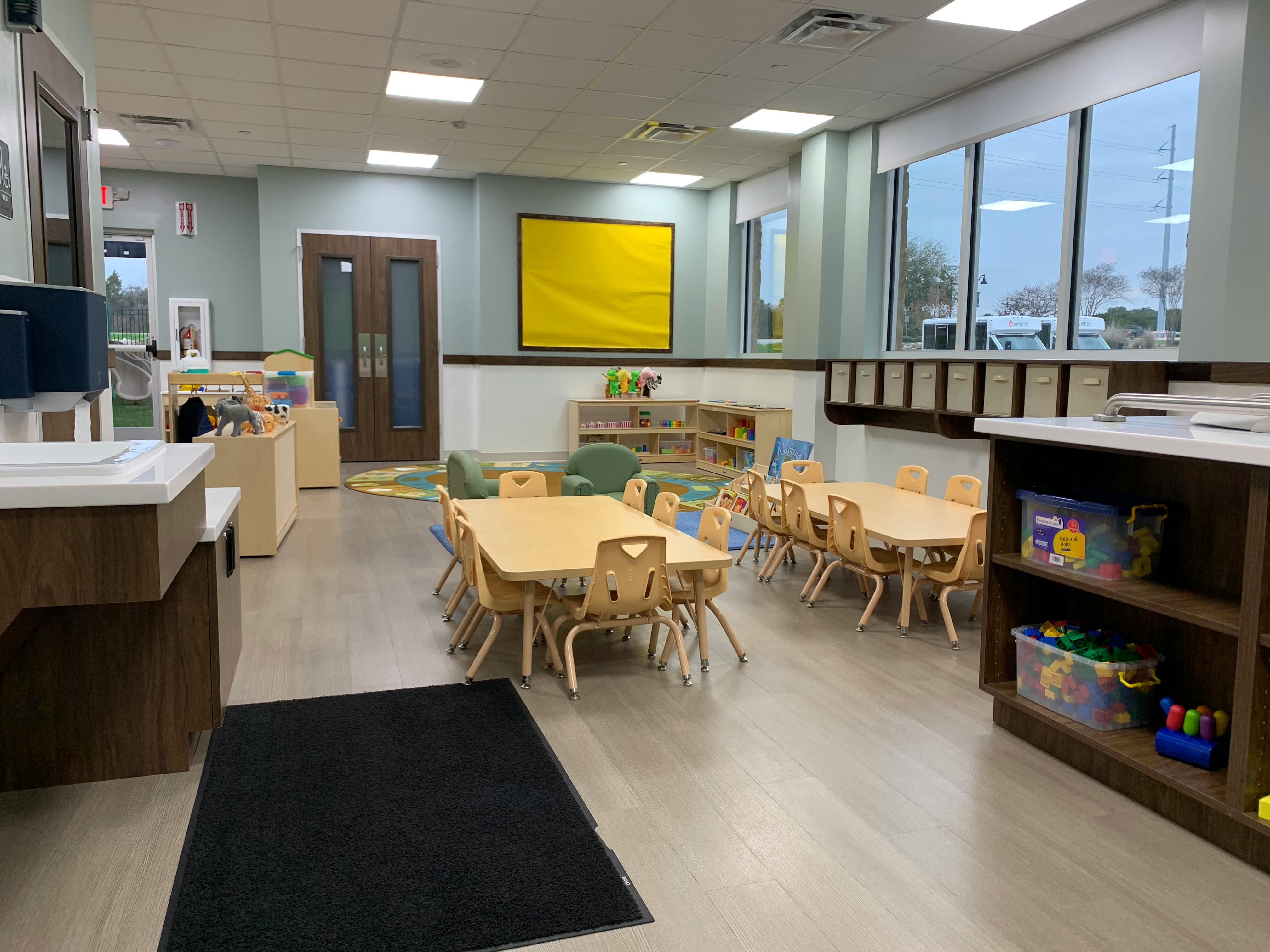 Classroom with small tables and chairs