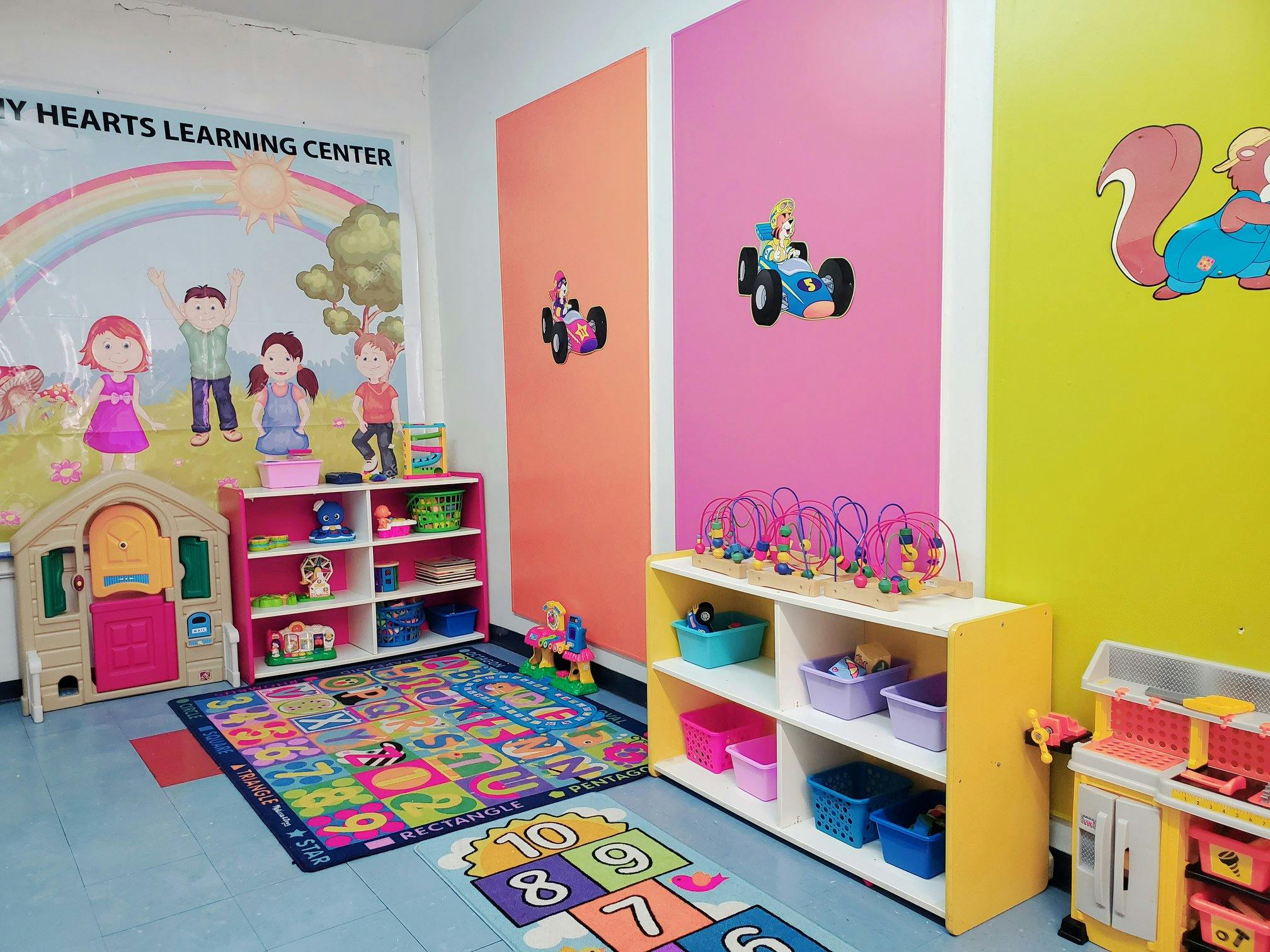 Colorful children's playroom with toys and learning materials