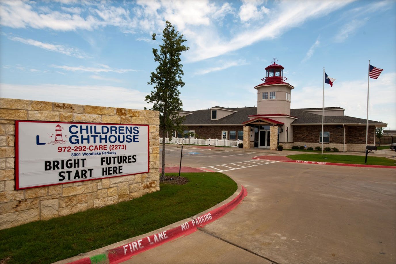 Childrens Lighthouse building with sign reading "Bright Futures Start Here"