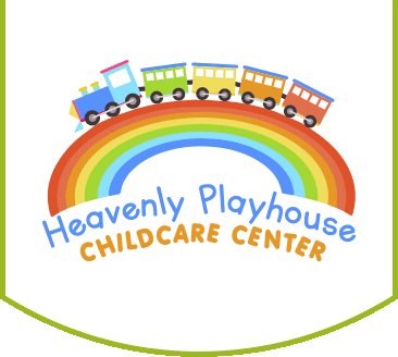 Heavenly Playhouse Childcare Center logo with train and rainbow