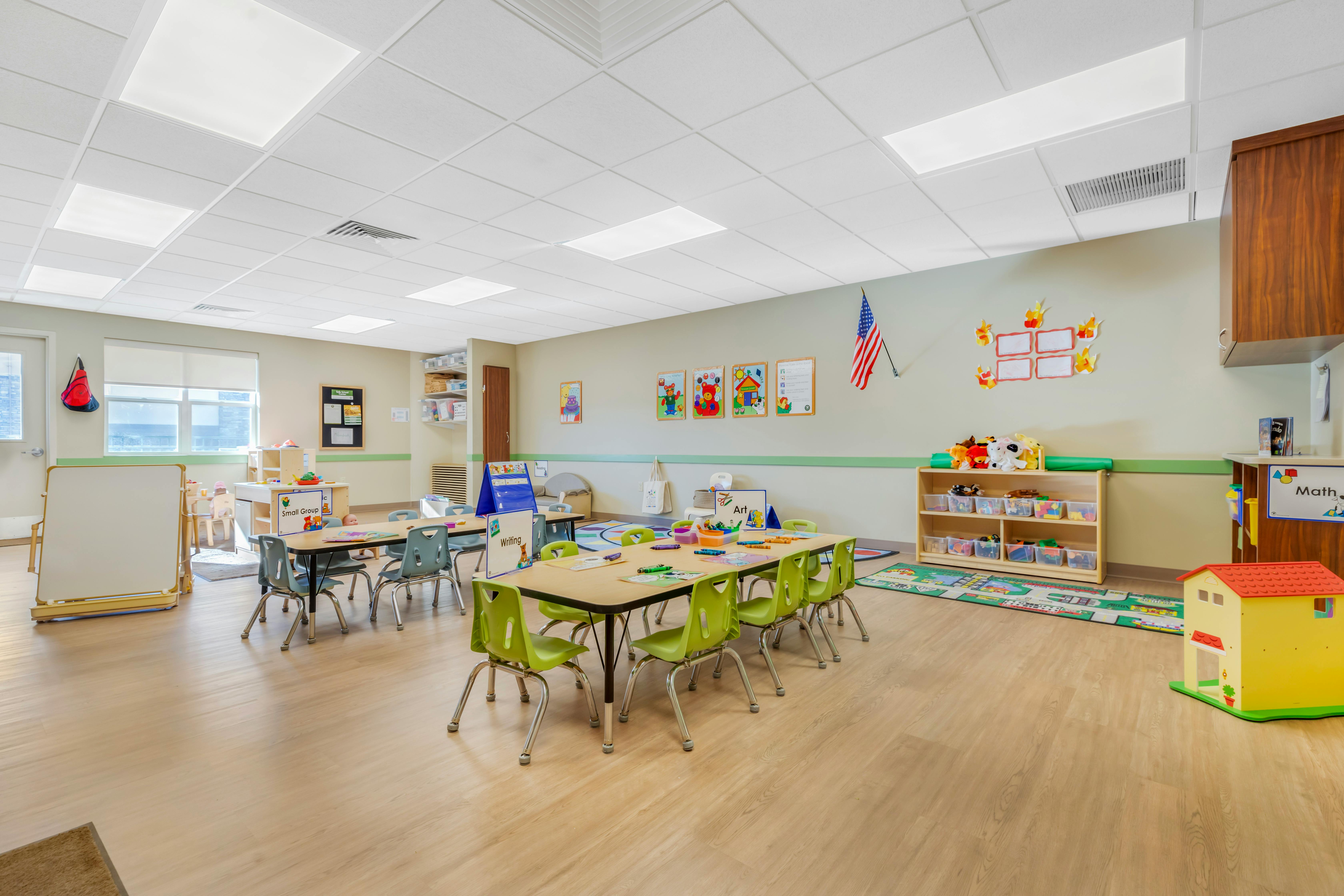 Classroom with tables and chairs