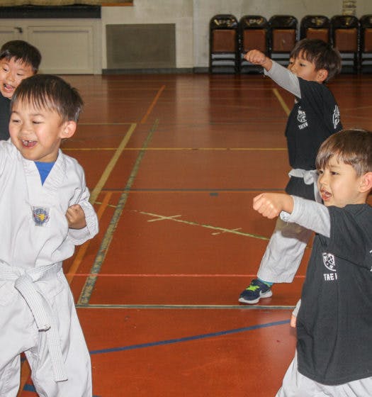 Children practicing martial arts in a gym