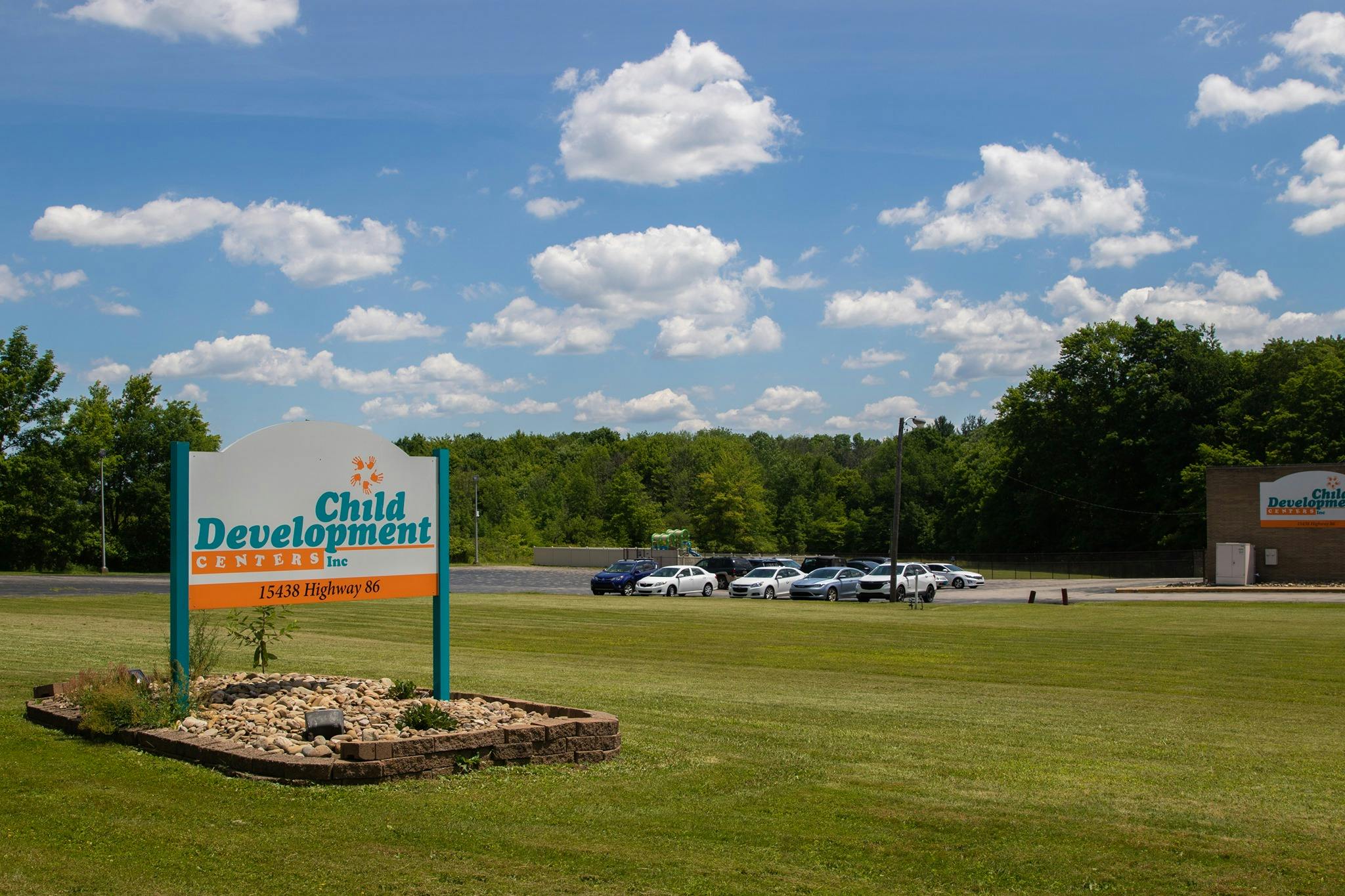 Child Development Center sign in a grassy field