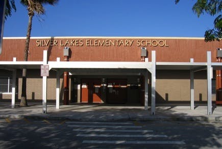 Silver Lakes Elementary School building exterior with covered walkway