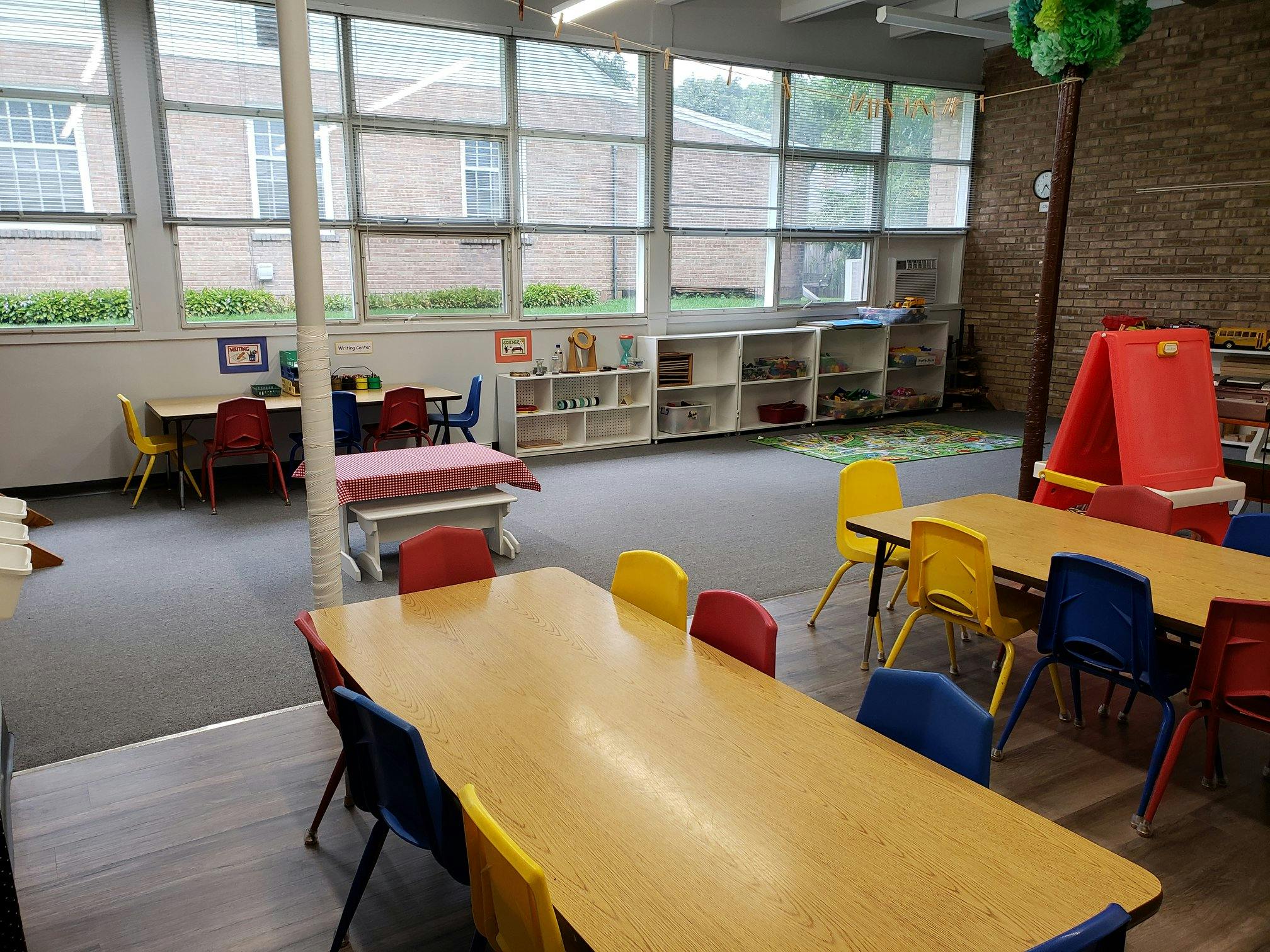 Classroom with tables and chairs