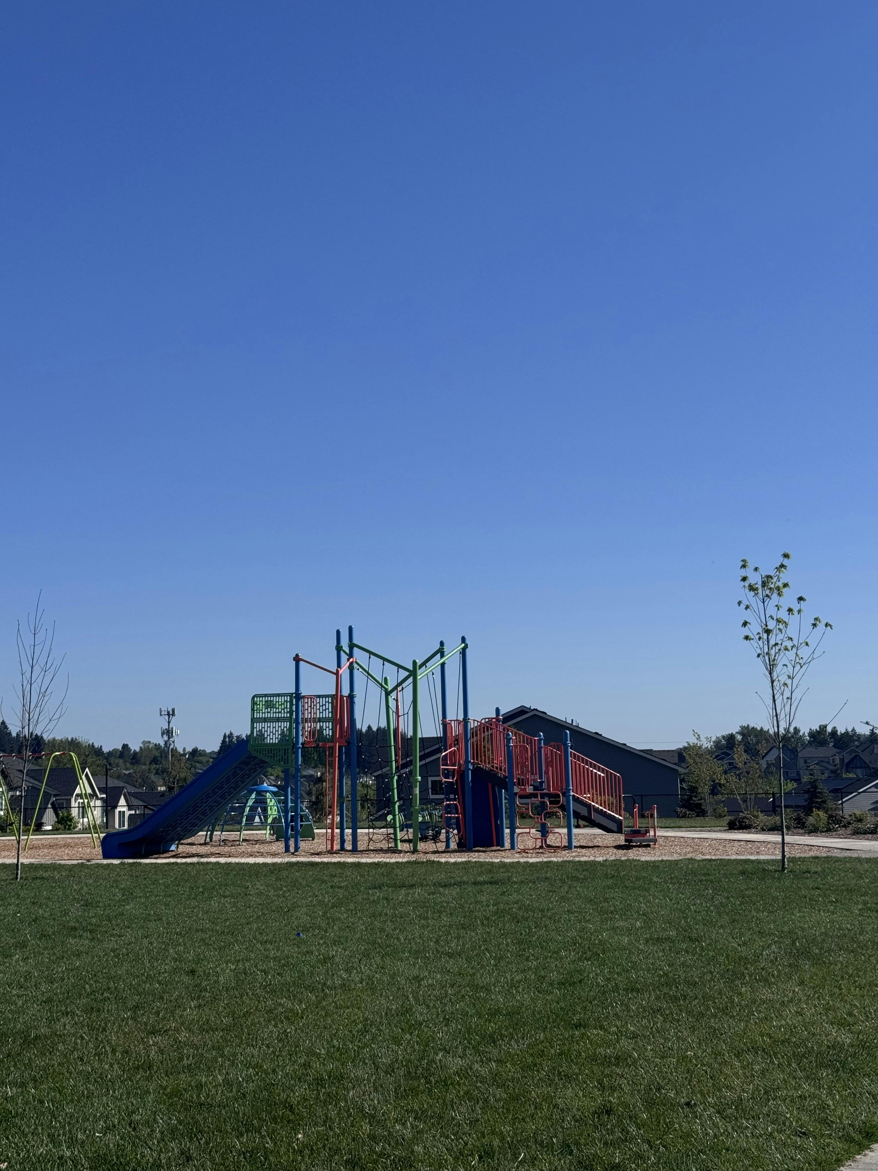 Playground structure with slides in a park