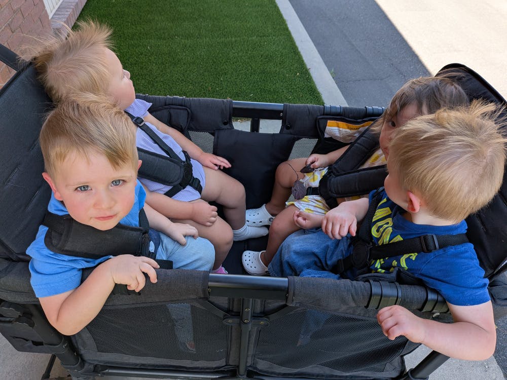Four children in a wagon