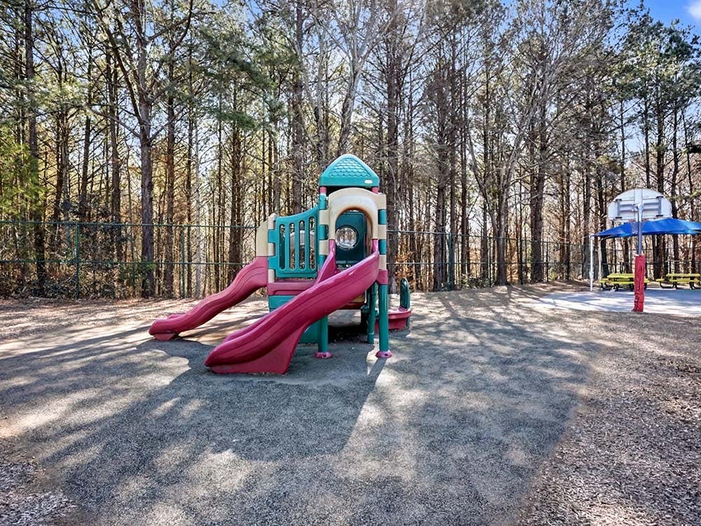 Playground with slides and climbing structure