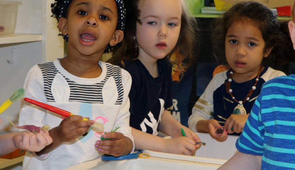 Children painting and drawing