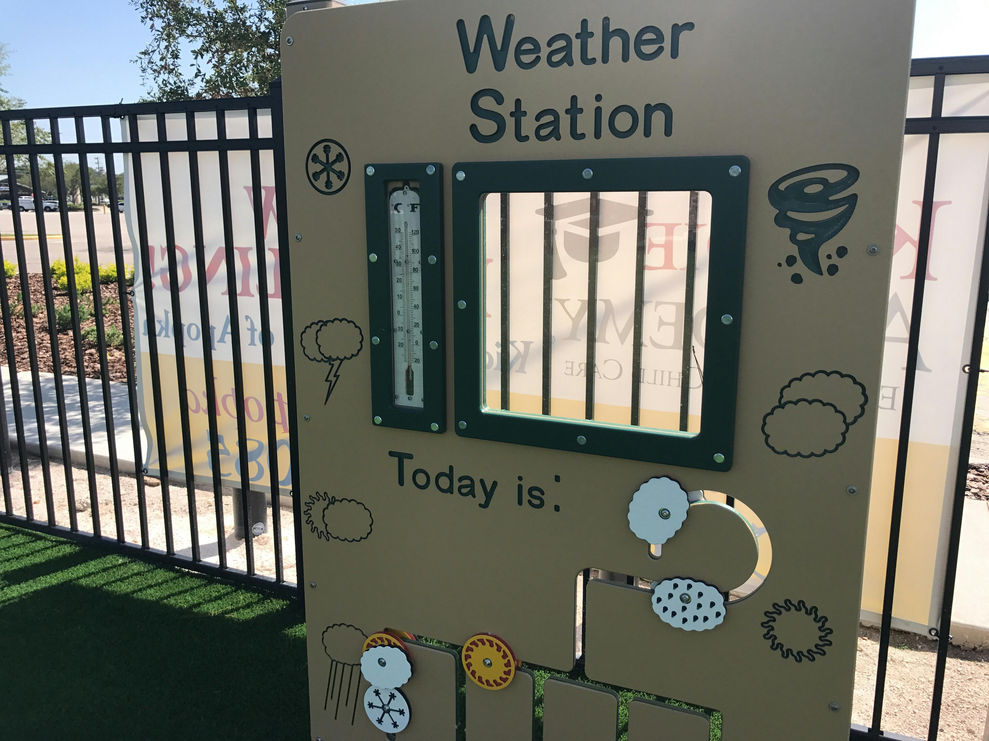 Weather Station sign with thermometer and interactive elements