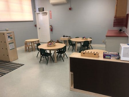 Classroom with small tables and chairs
