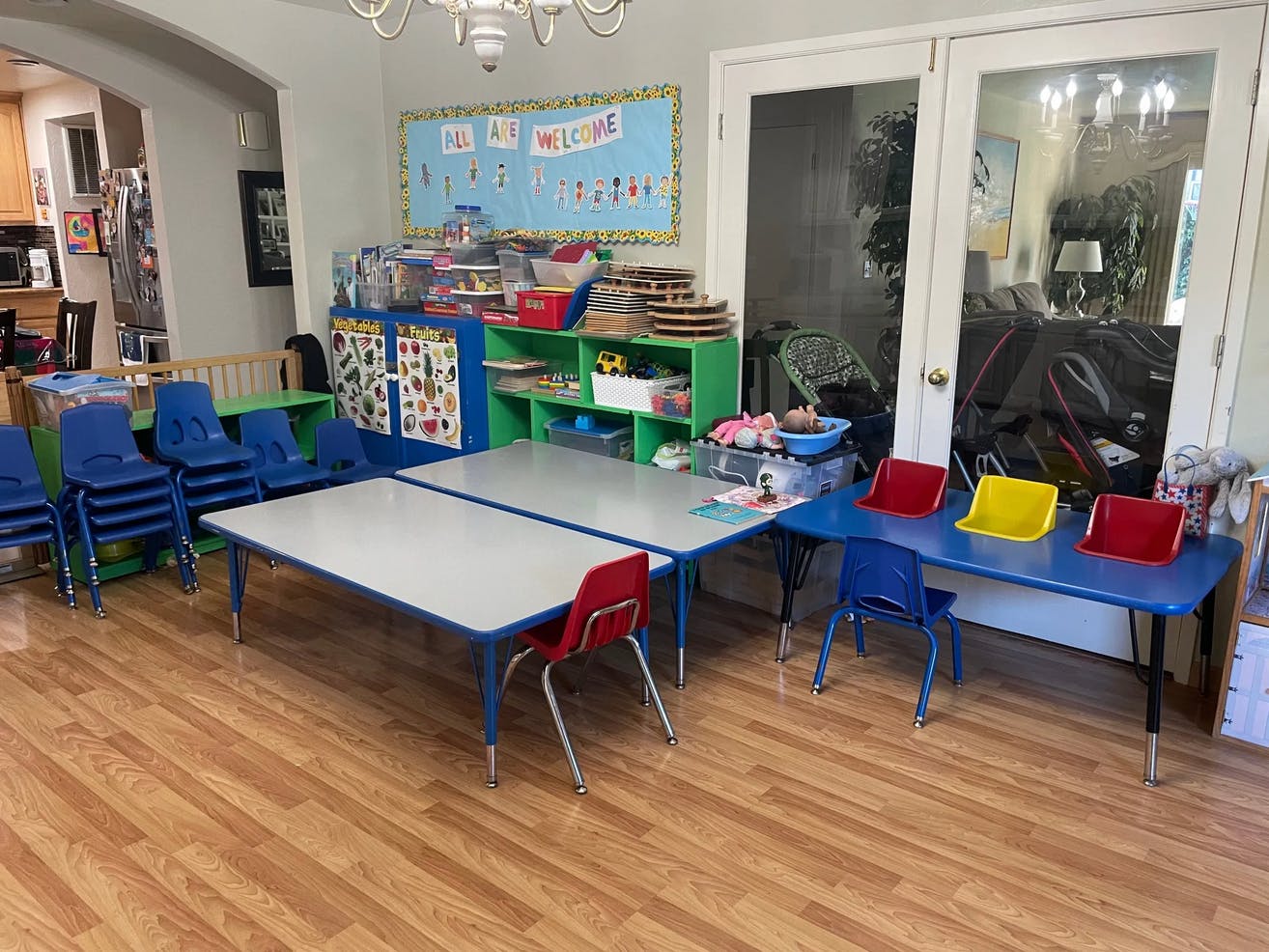 Classroom with small tables and chairs