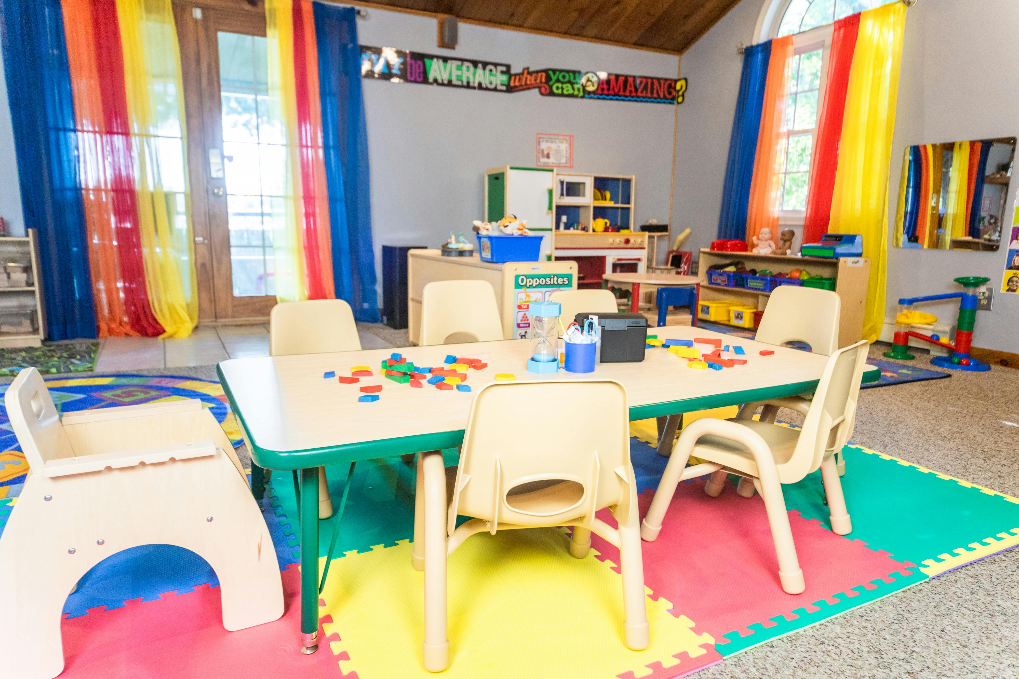 Children's table with blocks in a classroom