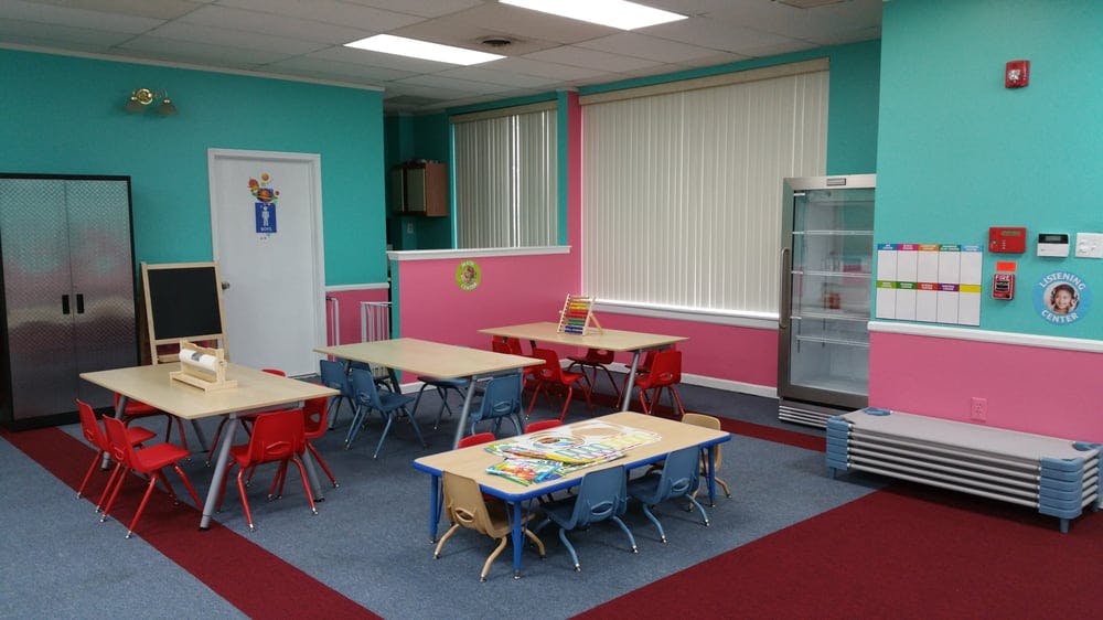 Classroom with small tables and chairs