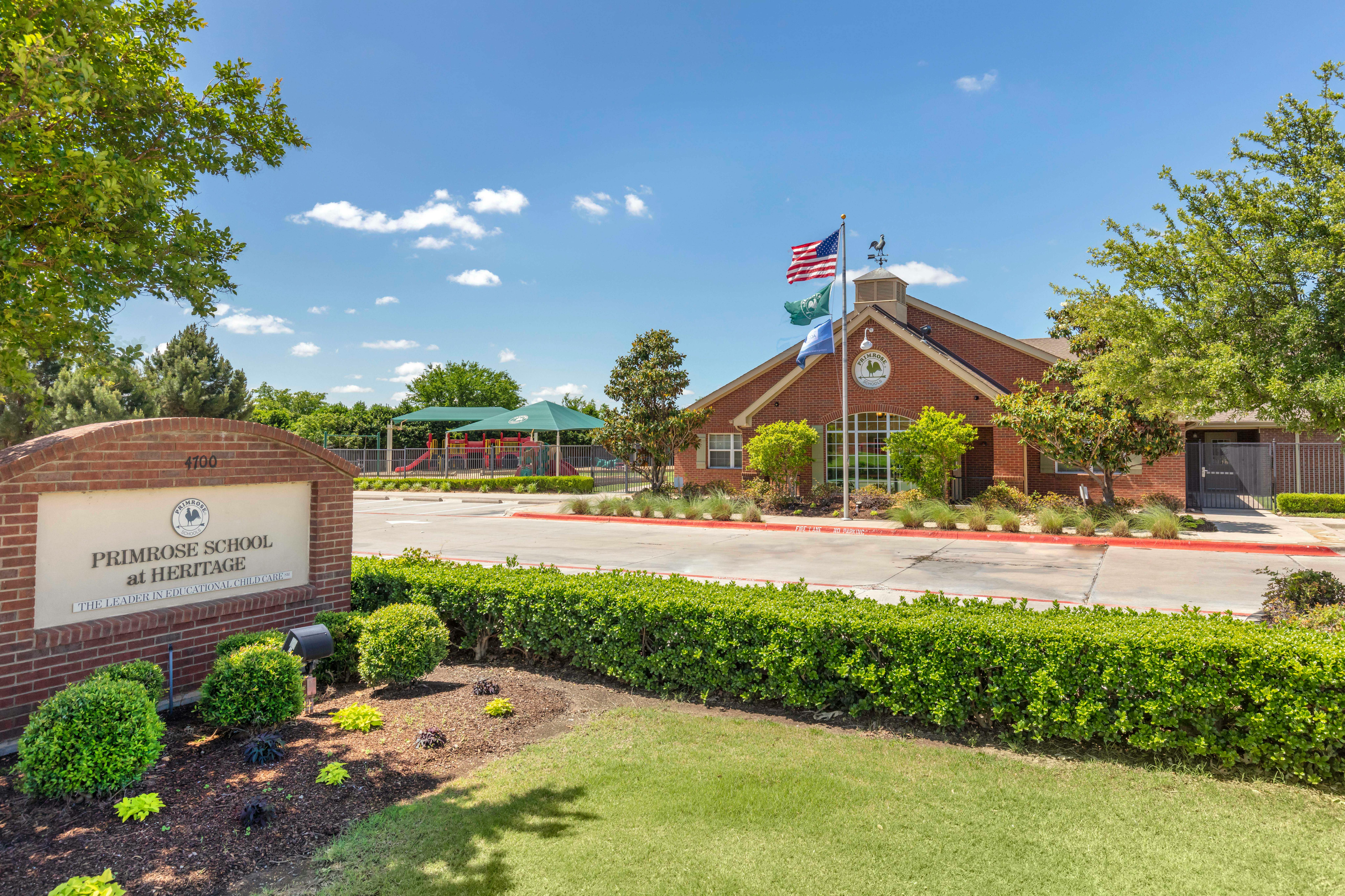 Primrose School at Heritage sign in front of the school building