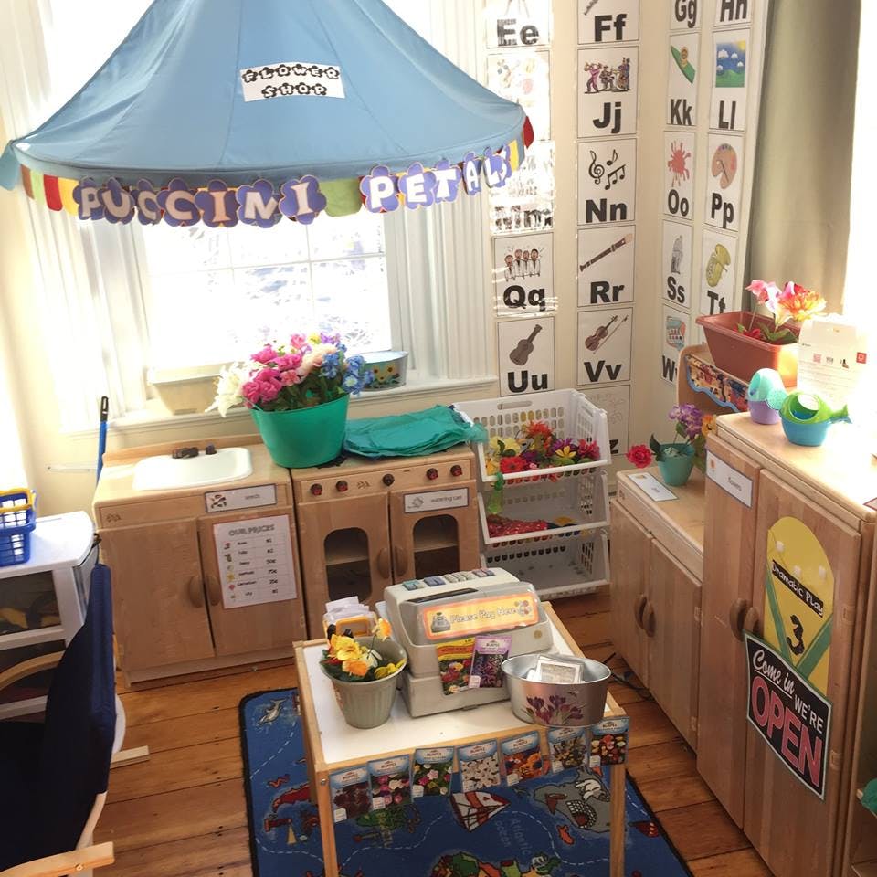 Play kitchen and market area in a classroom