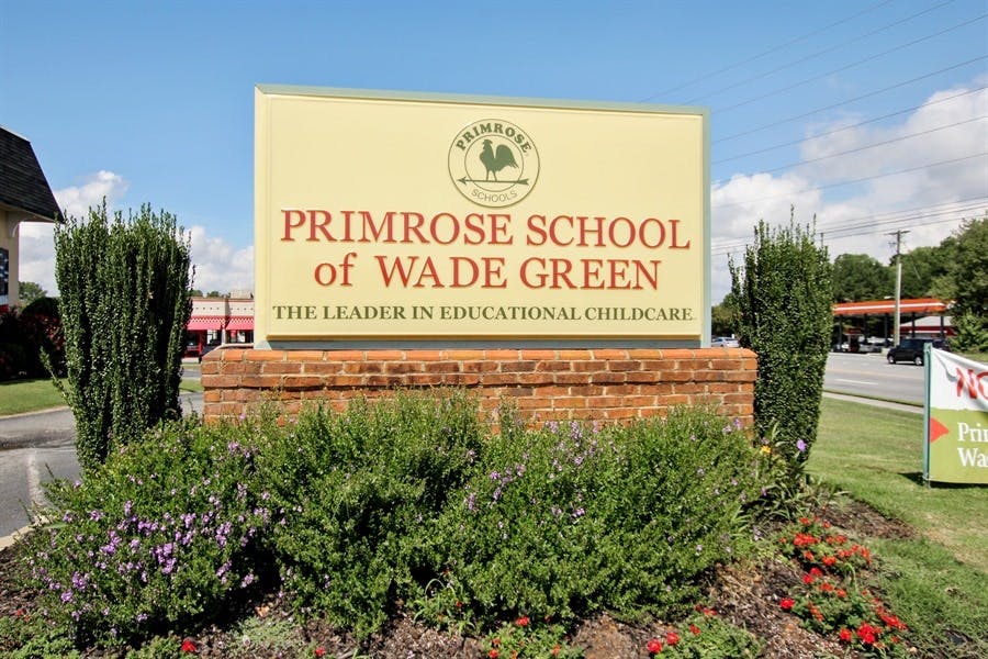 Primrose School of Wade Green sign with landscaping