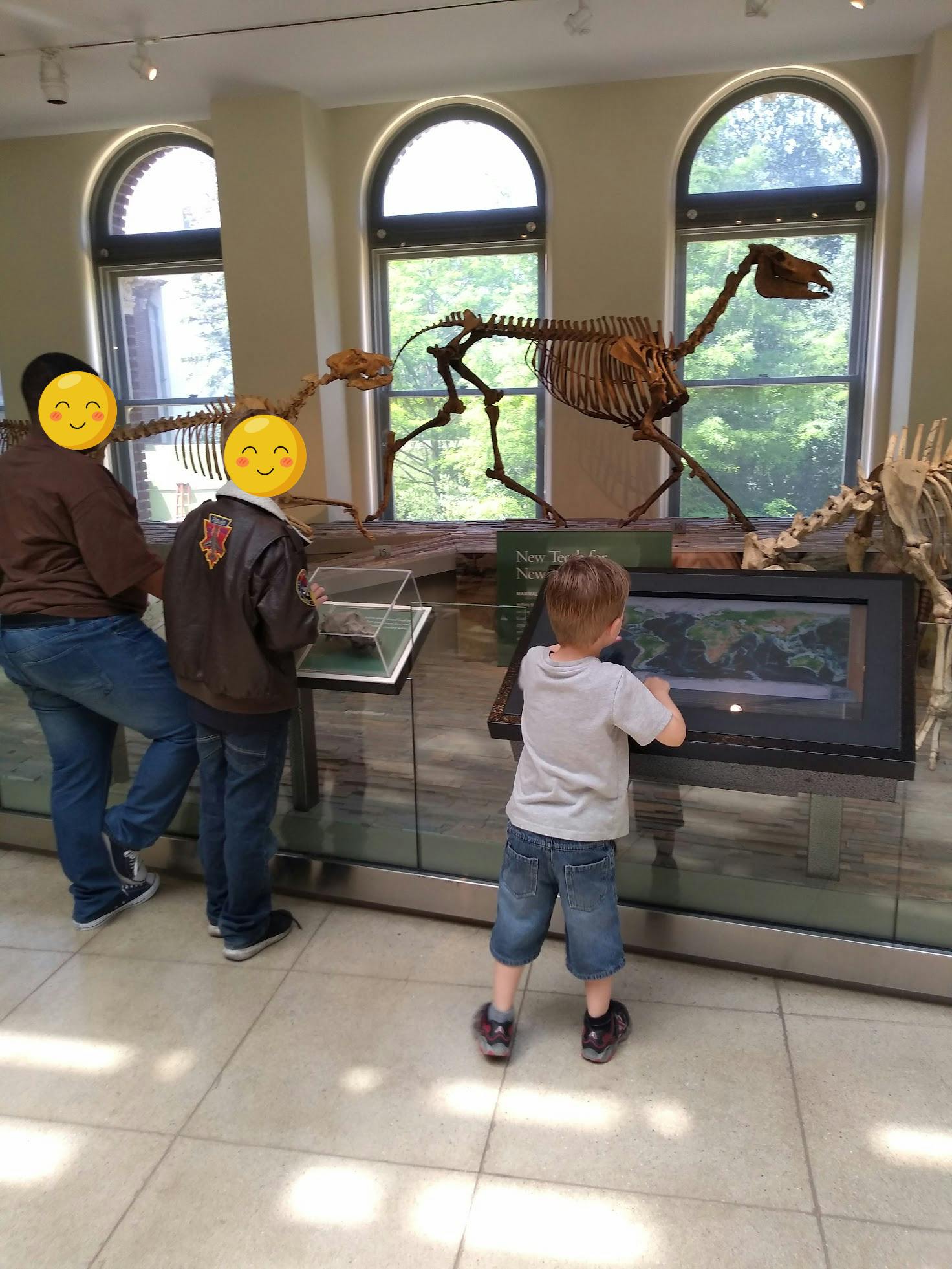People and children viewing skeleton displays in a museum