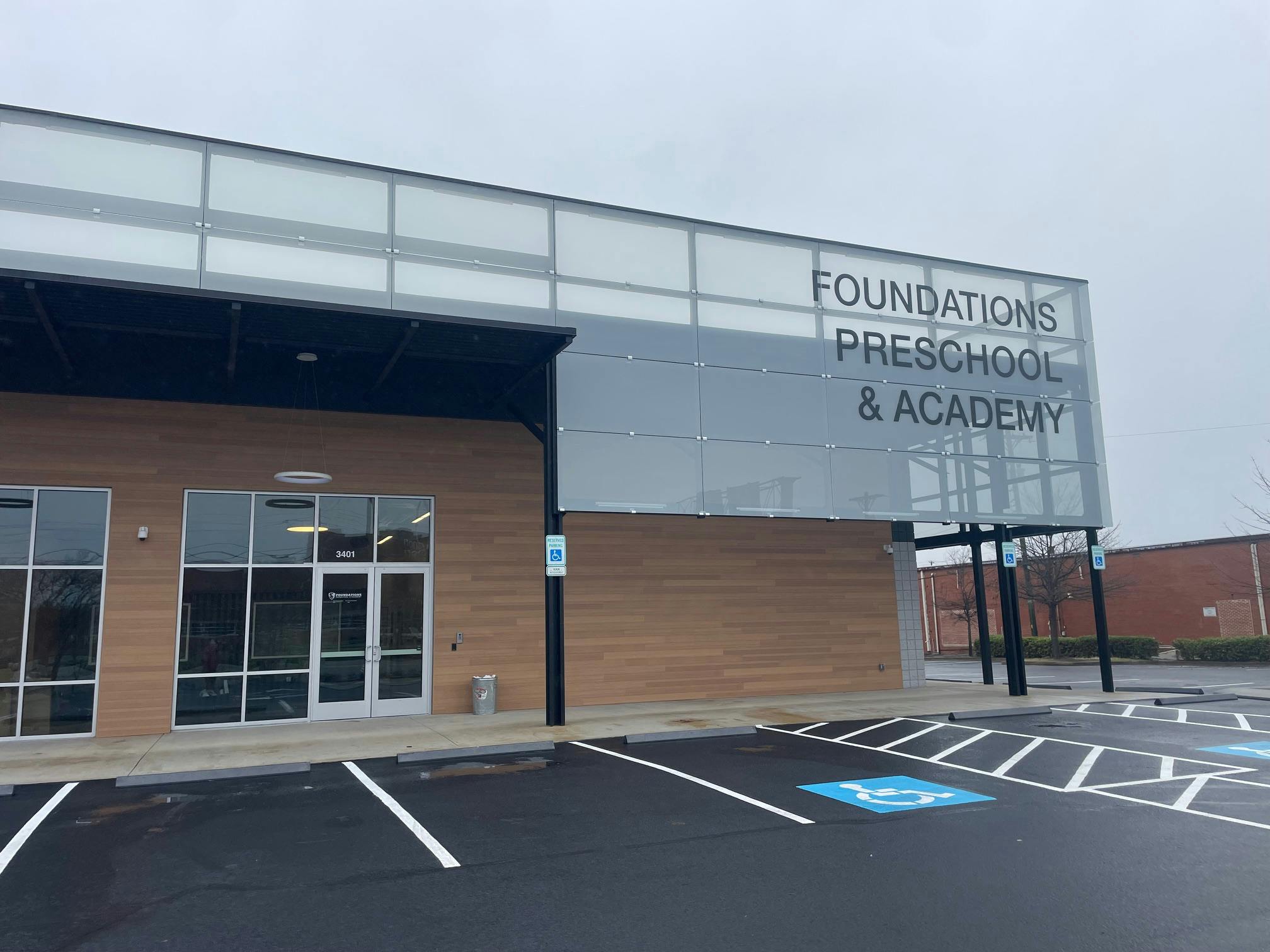 Foundations Preschool & Academy building exterior with parking lot
