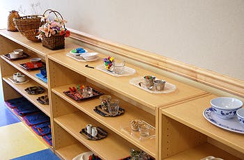 Shelves with various small objects and dishes