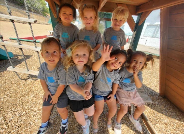 Group of children sitting together on a playground structure