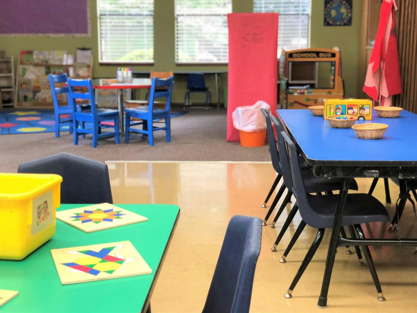 Classroom with small tables and chairs