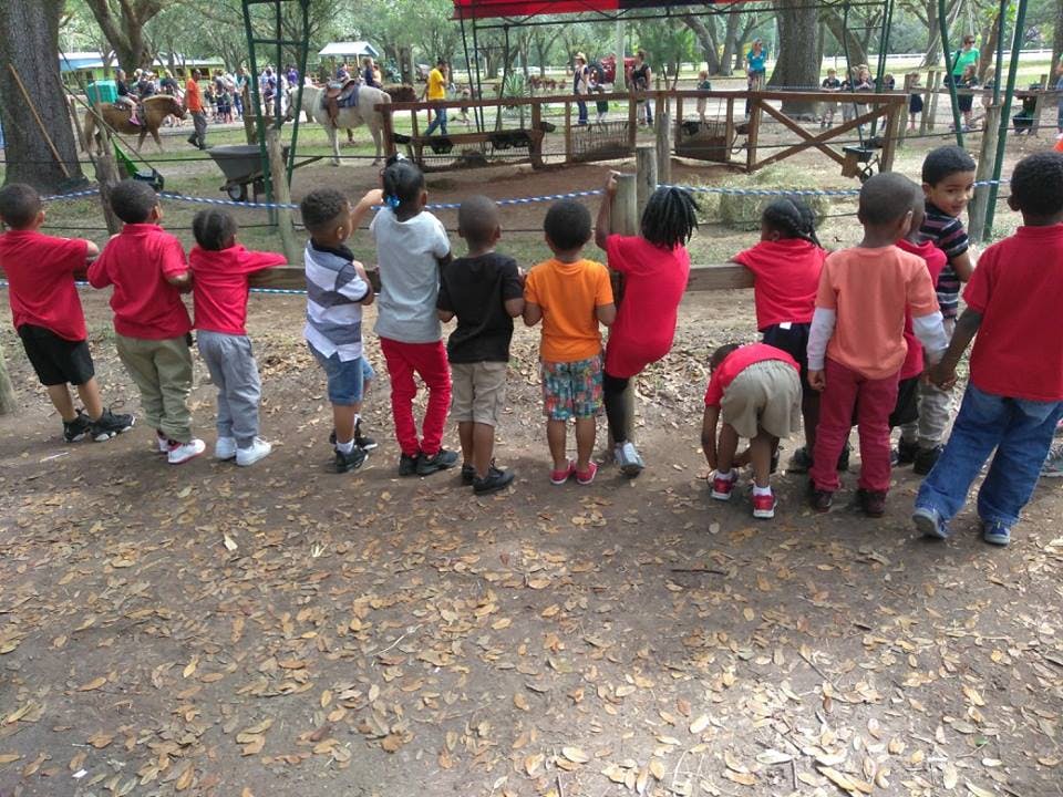 Group of children standing in a line outdoors
