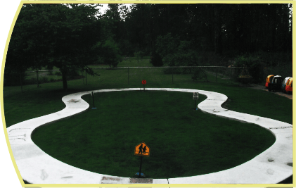 Winding path in a grassy area with trees in the background
