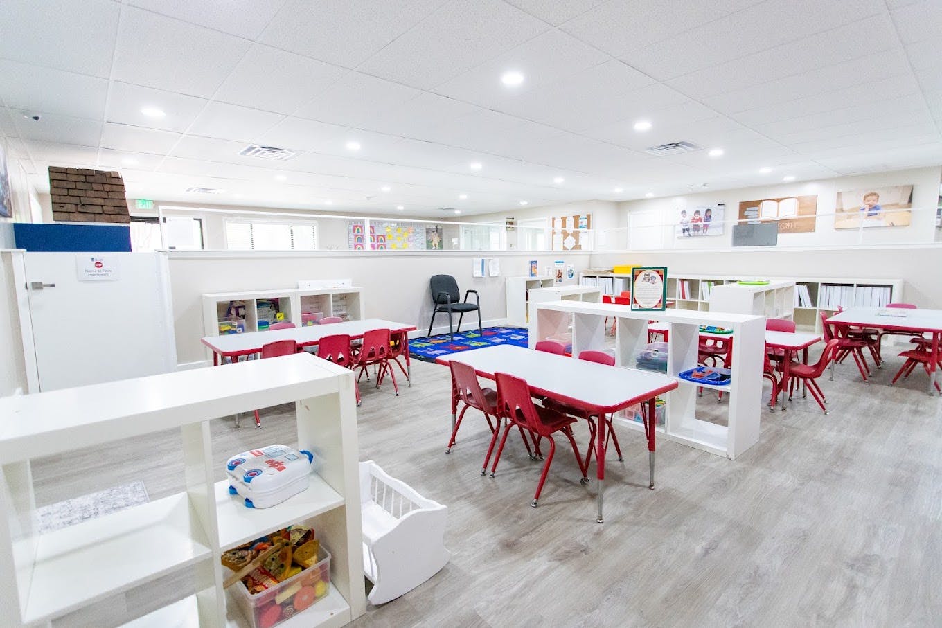 Classroom with tables and chairs for children