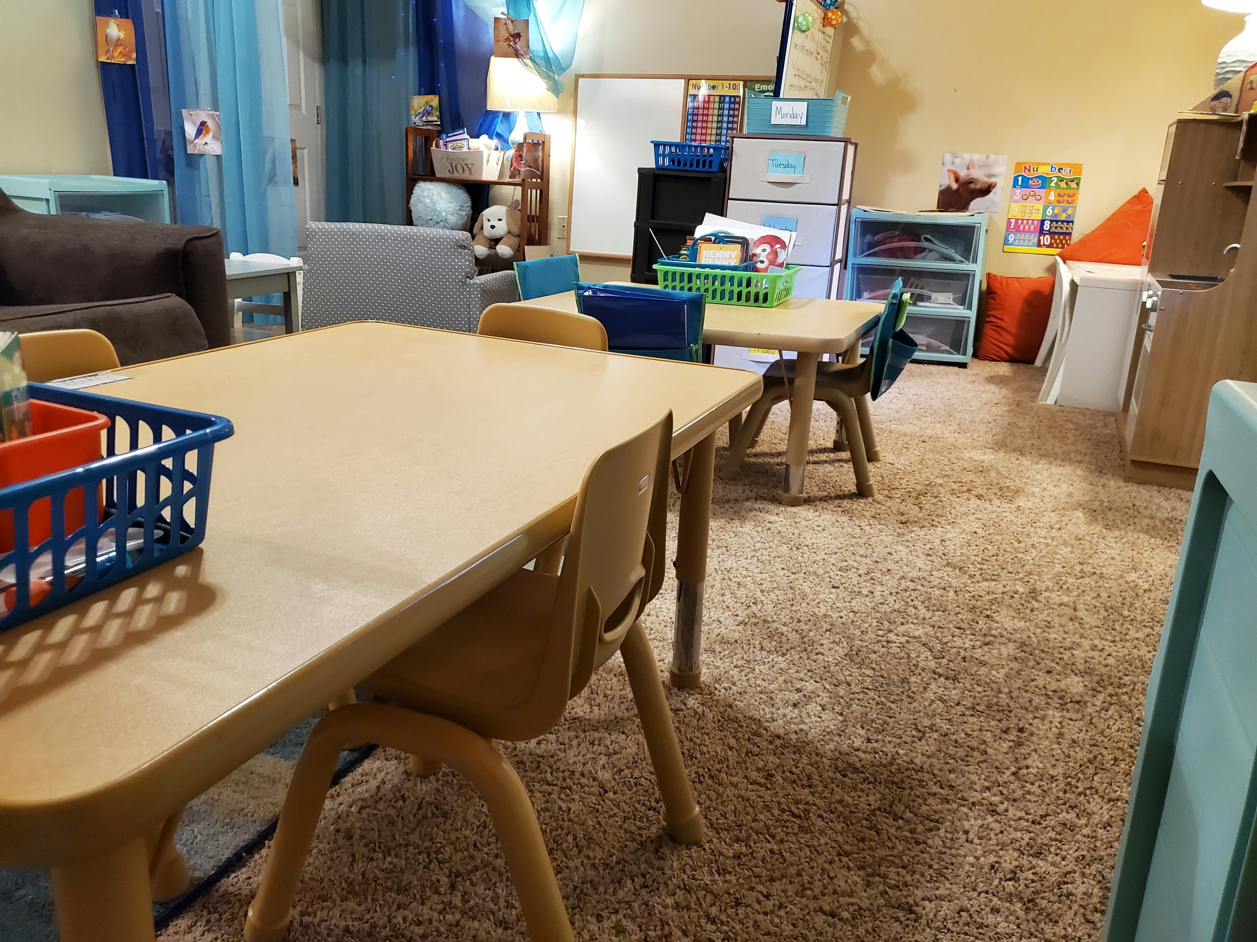 Classroom with small tables and chairs