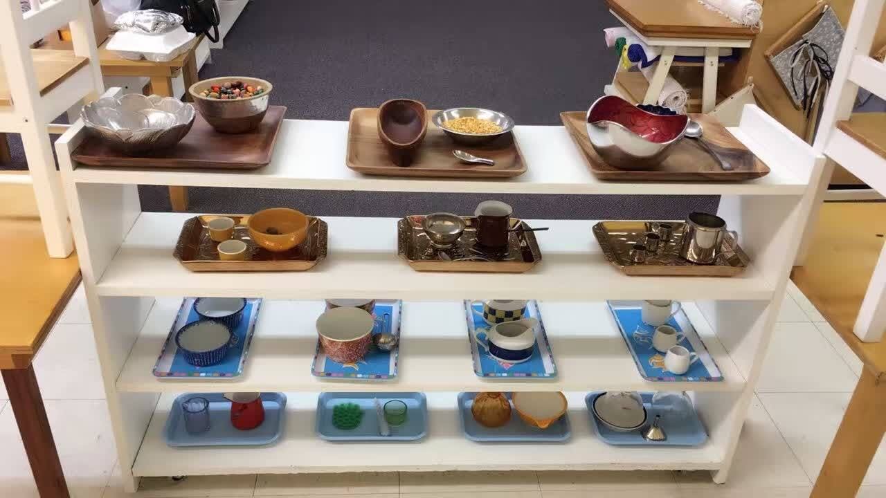 Shelves with bowls and trays