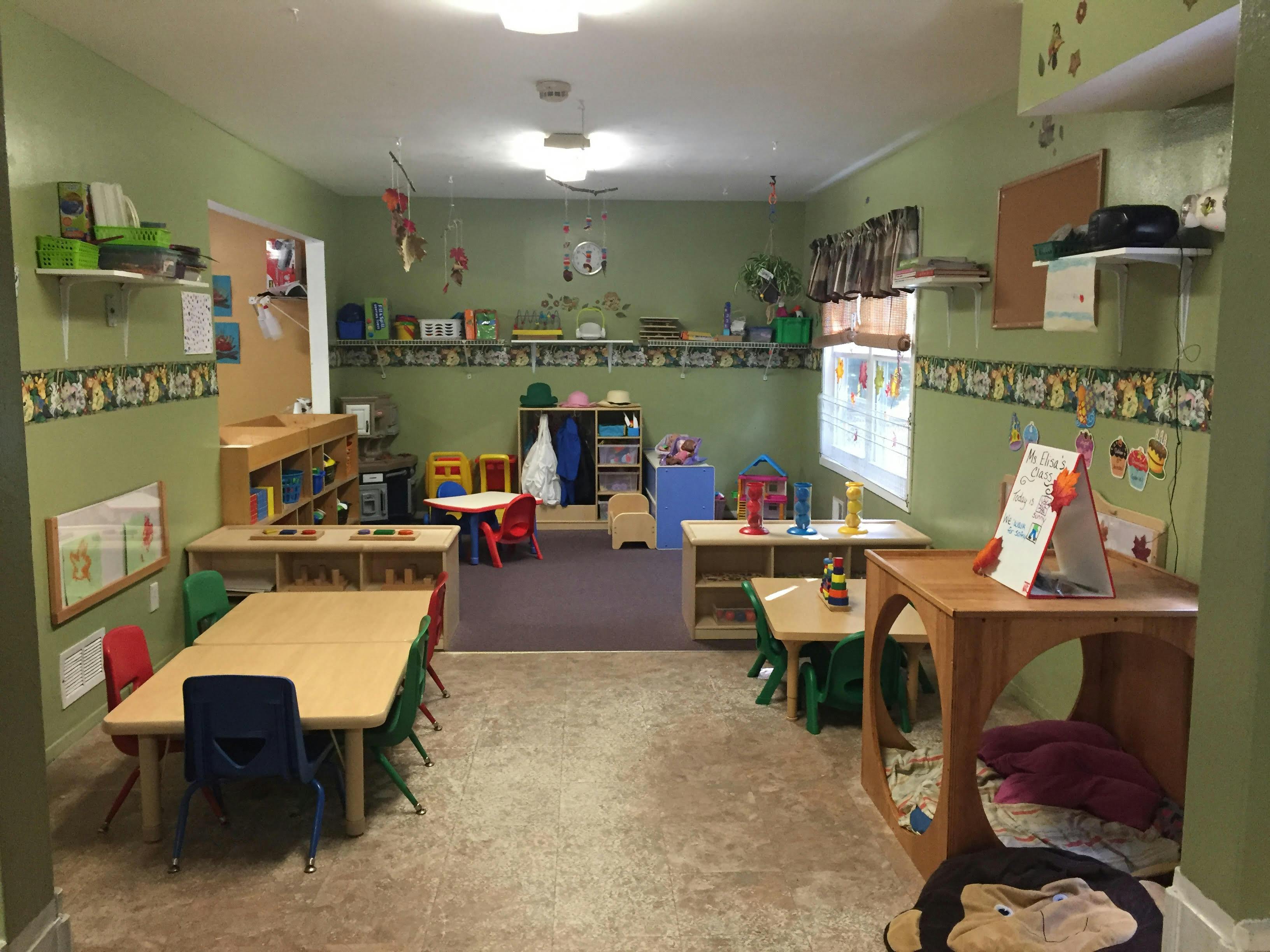 Classroom with small tables and chairs