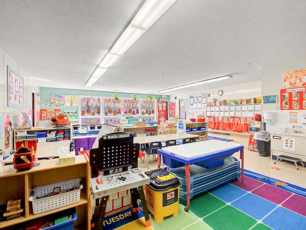 Colorful and organized empty preschool classroom