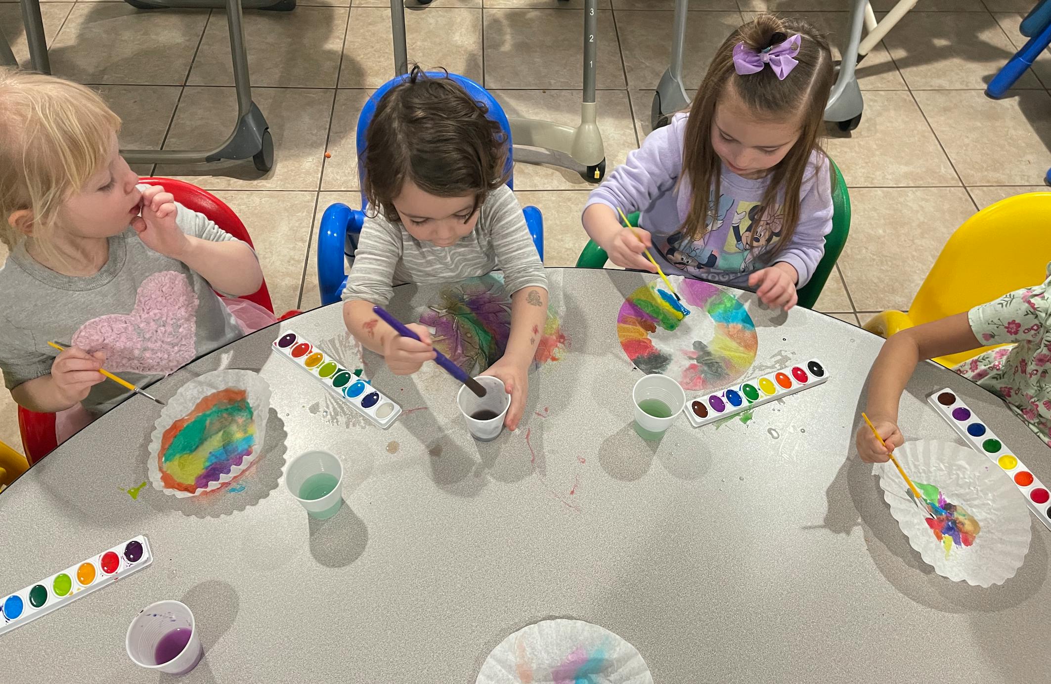 Children painting at a table