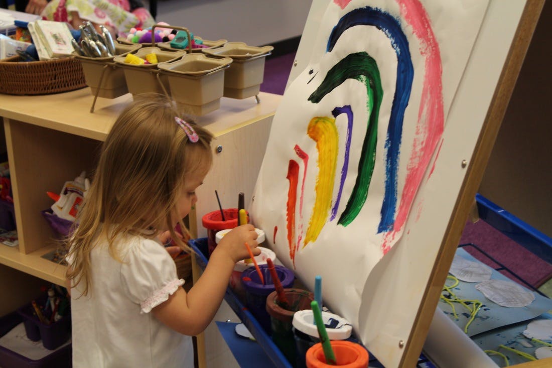 Child painting on an easel