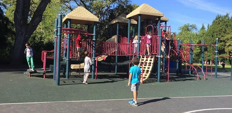 Children playing on a large playground structure