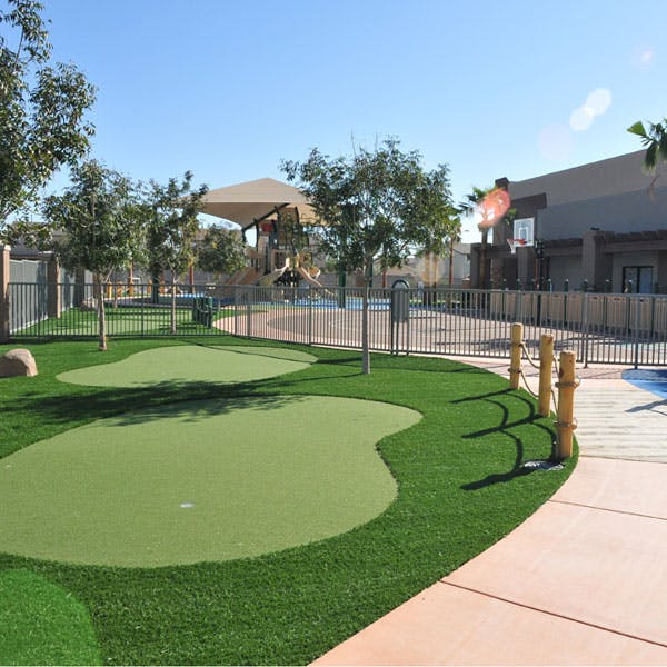 Miniature golf course with artificial turf and trees