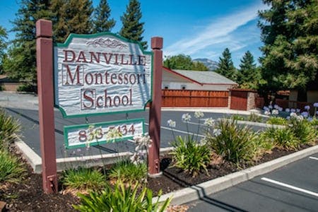 Danville Montessori School sign at the entrance of a school