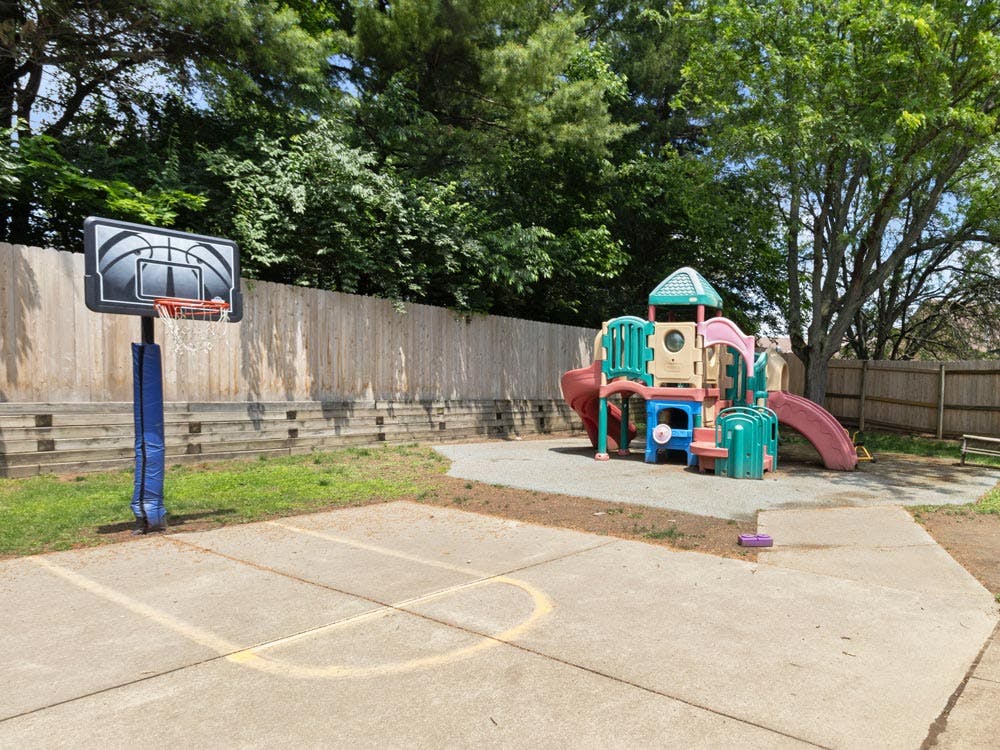 Basketball hoop and a playground structure