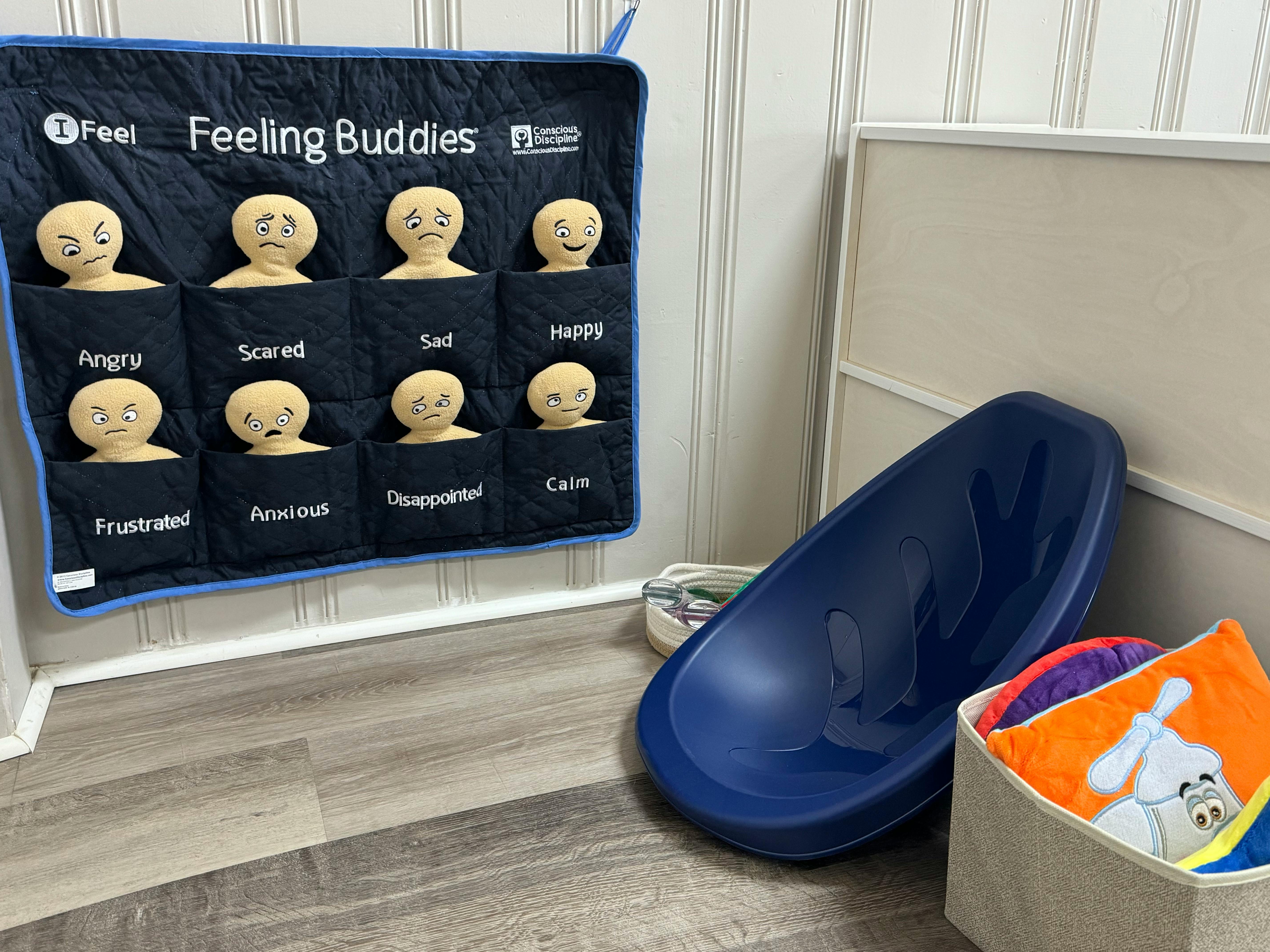 Feeling Buddies chart with various emotion faces and labels