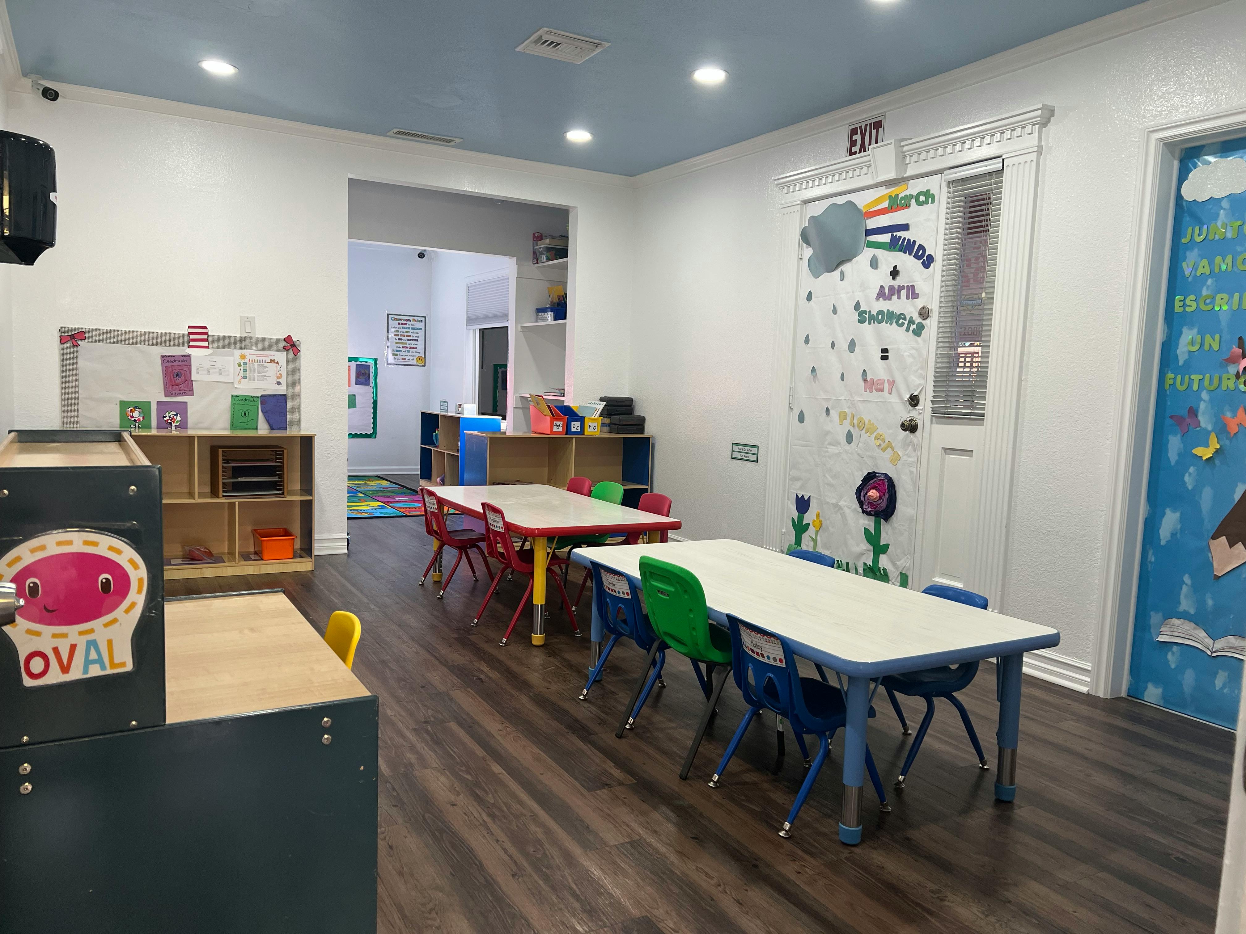 Classroom with small tables and chairs